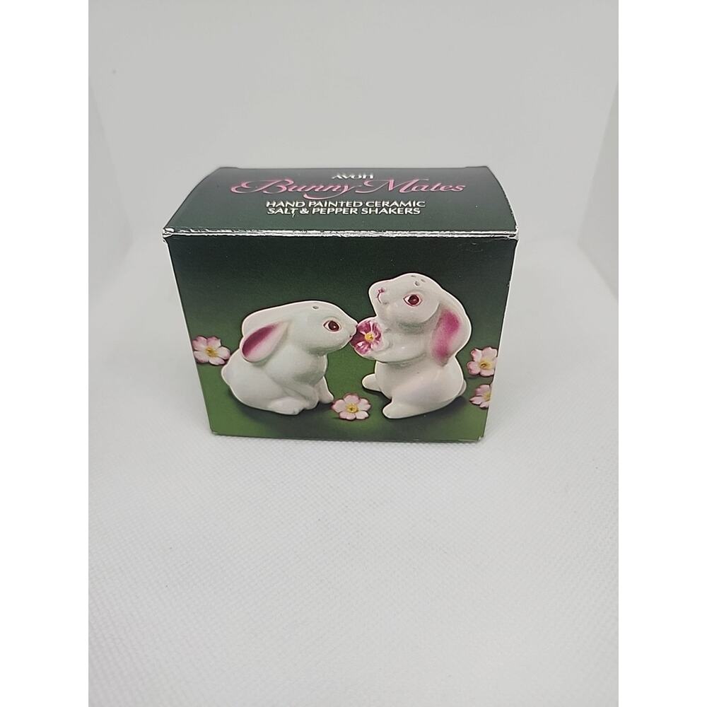 Vintage Bunny Mates Salt & Pepper Shakers 1983 Avon Hand Painted 3" Tall W/ Box